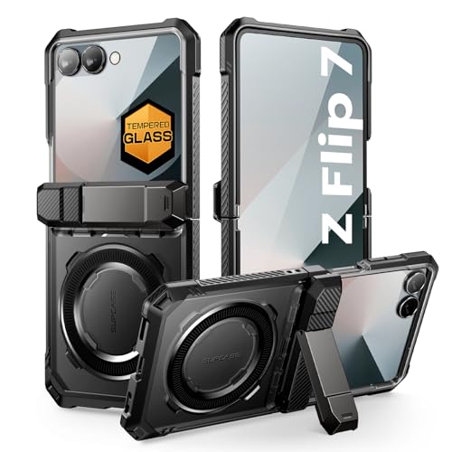 SUPCASE for Samsung Galaxy Z Flip 7 Case with Stand Front Screen Protector Unicorn Beetle Grip Support MagSafe Hinge Protection Full Body MilitaryGrade Translucent Back Phone Cover Black - Image 1