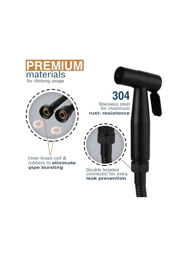 The Bros Handheld Bidet Sprayer for Toilet, ABS Plastic Bathroom Jet Spray with 1.2 Meter Shower Tube, Portable Adjustable Water Pressure Handheld Bidet Sprayer for Bathroom (Black) - Image 3
