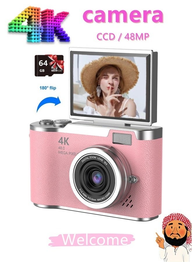 أسيف 4k CCD Digital Zoom الطالب الكاميرا الرقمية 48MP كاميرا التصوير الفوتوغرافي الرقمي المحمول 180 درجة فليب شاشة كاميرا سيلفي ، مع بطاقة SD 64 جيجا بايت - Image 1