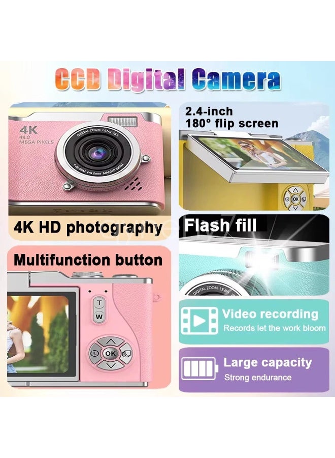 أسيف 4k CCD Digital Zoom الطالب الكاميرا الرقمية 48MP كاميرا التصوير الفوتوغرافي الرقمي المحمول 180 درجة فليب شاشة كاميرا سيلفي ، مع بطاقة SD 64 جيجا بايت - Image 2