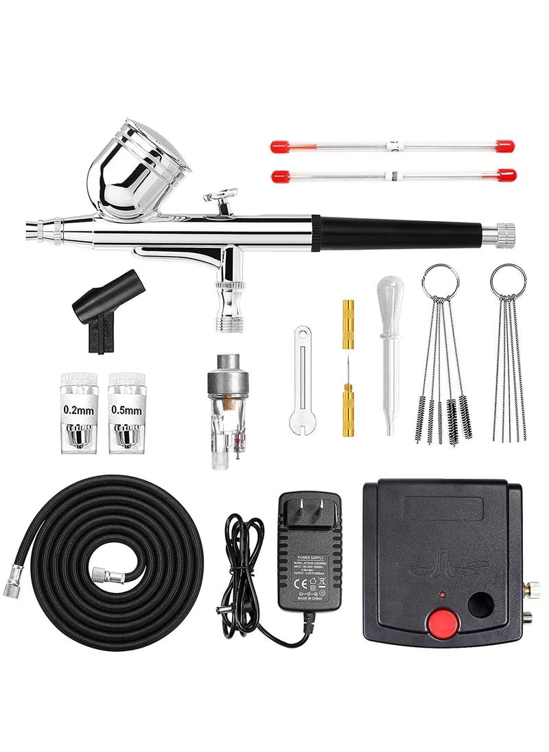 Arabest - Airbrush kit with Air Compressor, Air Brush Spray Gun, Portable Dual Action Airbrush Pen for Painting Makeup Cake Decorating Nail Art Clothes Cookies DIY Tool - Image 1