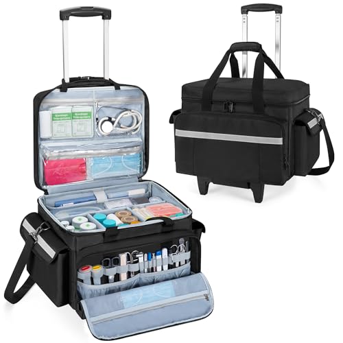 Trunab Medical Bag on Wheels with Detachable Trolley, Rolling Nurse Tote with Removable Dividers, First Responder Bag Empty with Adjustable Shoulder Strap for Nurse, Doctor - Image 1