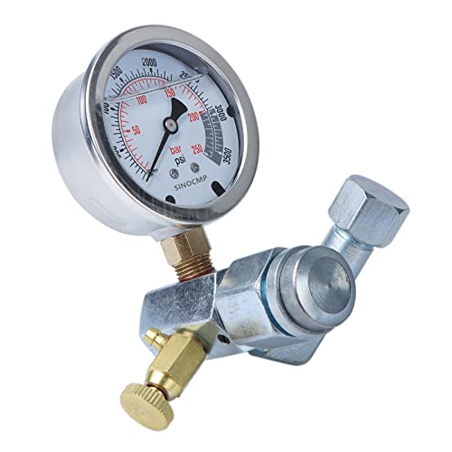 SINOCMP نظام شحن مكثف النيتروجين الهيدروليكي من SINOCMP ومجموعة اختبار الضغط، مجموعة مقياس الضغط الهيدروليكي مع 1 قطعة مقياس و 1 قطعة خرطوم غاز (62 بوصة) - Image 3
