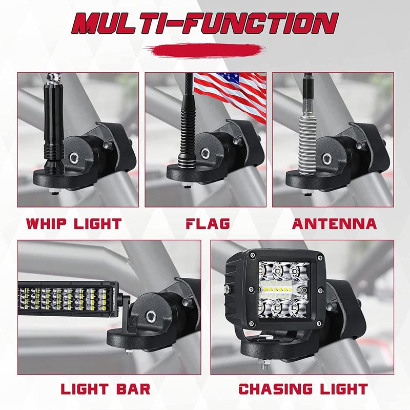 OFFROADTOWN 2pcs UTV 1.5" Whip Mount RZR Flag Mount 1.75” Round Bar Bracket - Image 5