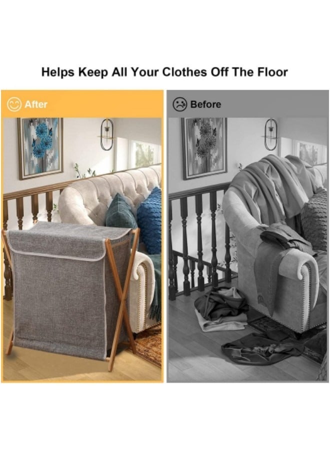 GGEROU Bamboo Laundry Hamper Sorter Cart, Portable and Collapsible Folding Clothes Laundry Basket Storage with Removable Liner Bag,Grey - Image 5