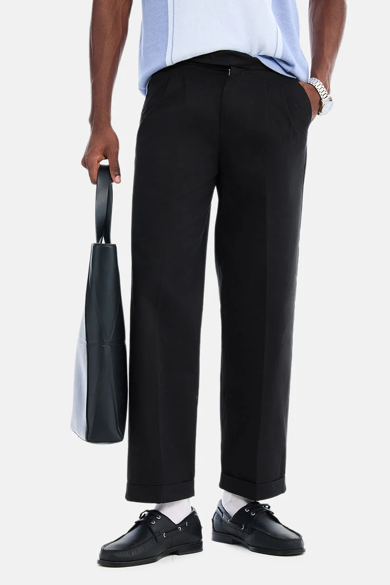 Black Solid Relaxed Casual Chinos
