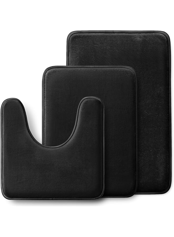 SAGREENY 3 Piece Memory Foam Bathroom Rugs Sets Non Slip And Quick Dry Bath Mat Ultra Soft Velvet Bath Rugs For Bathroom Toilet And Shower Floor Black - Image 1