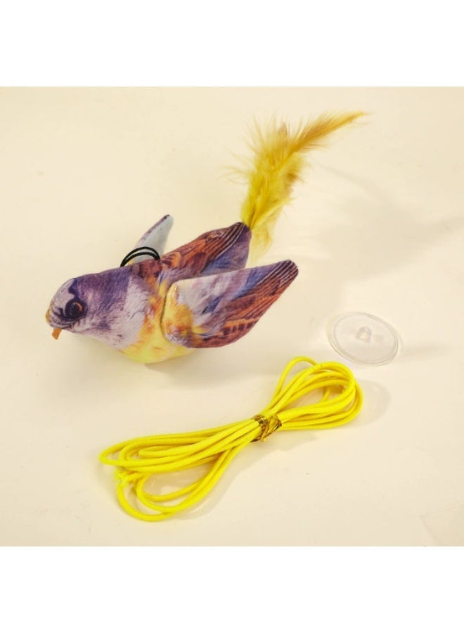 لعبة قطط تفاعلية على شكل طائر مع صوت تغريد واقعي وذيل ريش ناعم، مع خيط مطاطي وقاعدة شفط – أزرق فاتح وبني داكن – قطعتان - Image 3