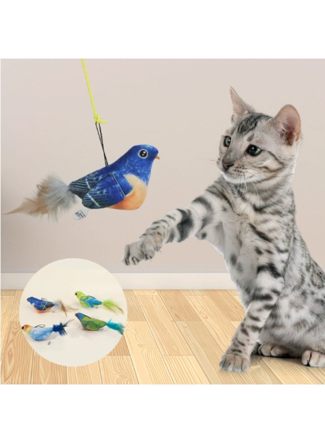 لعبة قطط تفاعلية على شكل طائر مع صوت تغريد واقعي وذيل ريش ناعم، مع خيط مطاطي وقاعدة شفط – أزرق فاتح وبني داكن – قطعتان - Image 4