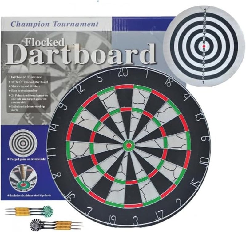 Harley Fitness Flocked Dartboard with 6 Darts - Image 1