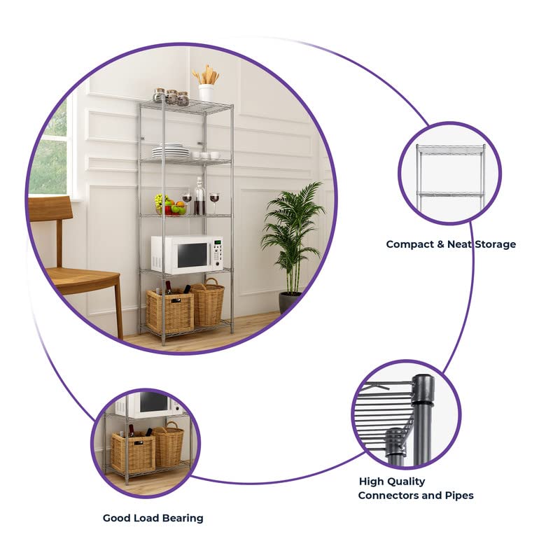 TUNEHOME TUNEHOME Kitchen Cabinet 5 Shelf Silver Metal  - Image 3