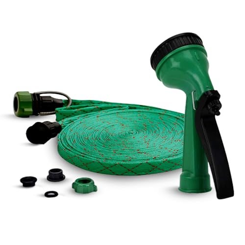 ROOTS & LEAF 10 Metres Braided Hose Pipe with Nozzle Sprayer and Snap-in Connector for Watering Home Garden, Car Washing, Floor Cleaning & Pet Bathing (1/2 Inch, Green) - Pack of 1 - Image 1