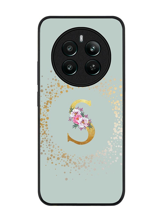 Stylizedd Rugged Black edge case for Realme 12 Plus 5G / Realme 12 4G Case Cover- Custom Monogram Initial Letter Floral Pattern Alphabet - S (Light Grey) - Image 1