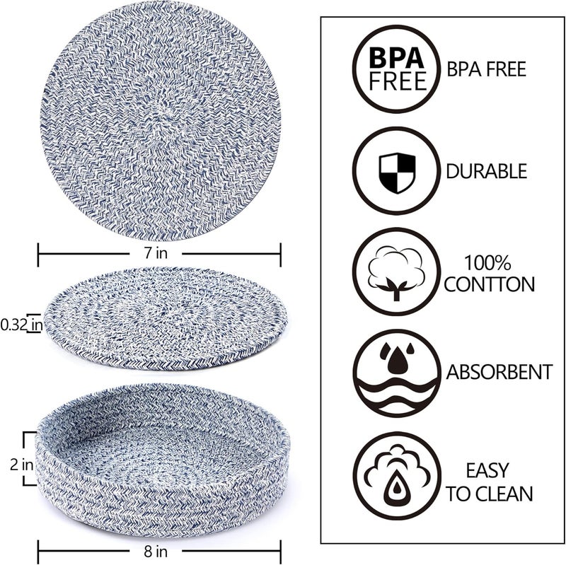 Coga Trivets for Hot Dishes Trivets for Hot Pots and Pans 7 Inchs Hot Pads 5 Pcs and Storage Basket for Countertops Pot Holders for Kitchen Cotton Table Protector Hot Mats Heat Resistant Blue - Image 2