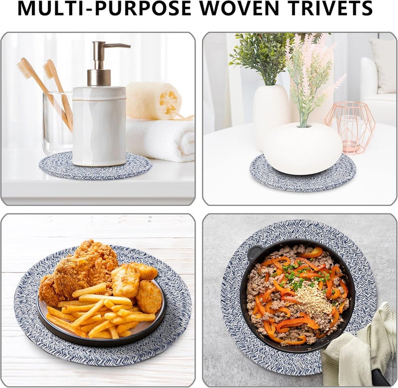 Coga Trivets for Hot Dishes Trivets for Hot Pots and Pans 7 Inchs Hot Pads 5 Pcs and Storage Basket for Countertops Pot Holders for Kitchen Cotton Table Protector Hot Mats Heat Resistant Blue - Image 5