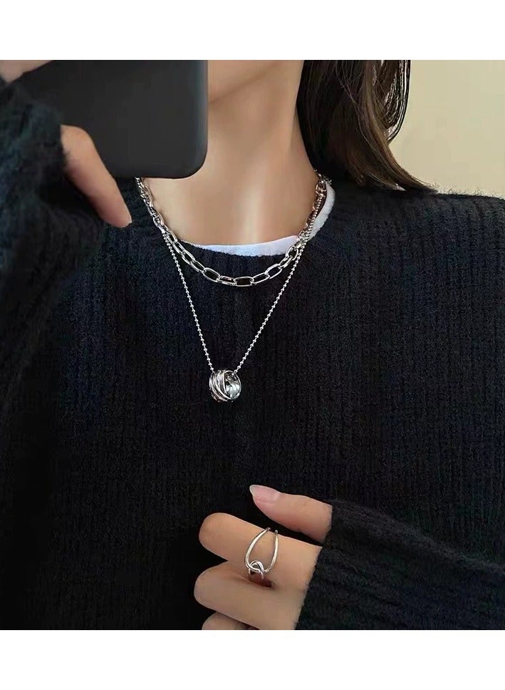 Goolsky Titanium Steel Layered Necklace for Women – Minimalist Double Chain Statement Jewelry, Fall/Winter Fashion Accessory - Image 1
