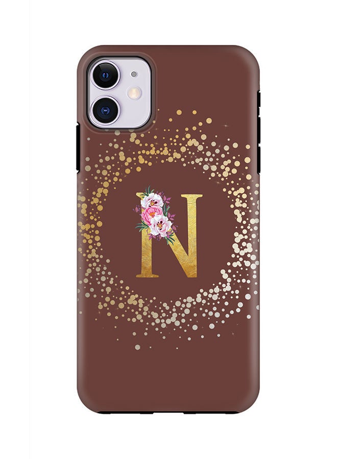Stylizedd Monogram Tough Series for Apple iPhone 11 Custom Initials Floral Pattern Tough Pro Dual Layer hybrid PC inner TPU protection Alphabet- N (Brown) - Image 1