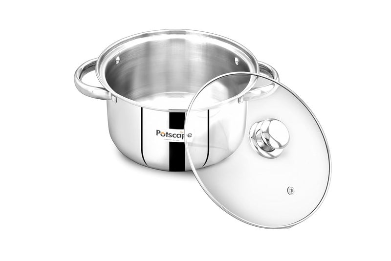 POTSCAPE Pride Stock Pot 24 cm, Capacity 4.9 LTR - Stainless Steel Tri-Ply Base with Glass Lid, Stockpot for Cooking and Serving | Even Heat Distribution | Dishwasher Safe | Induction Gas Compatible - Image 2
