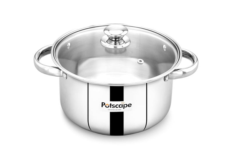 POTSCAPE Pride Stock Pot 24 cm, Capacity 4.9 LTR - Stainless Steel Tri-Ply Base with Glass Lid, Stockpot for Cooking and Serving | Even Heat Distribution | Dishwasher Safe | Induction Gas Compatible - Image 3