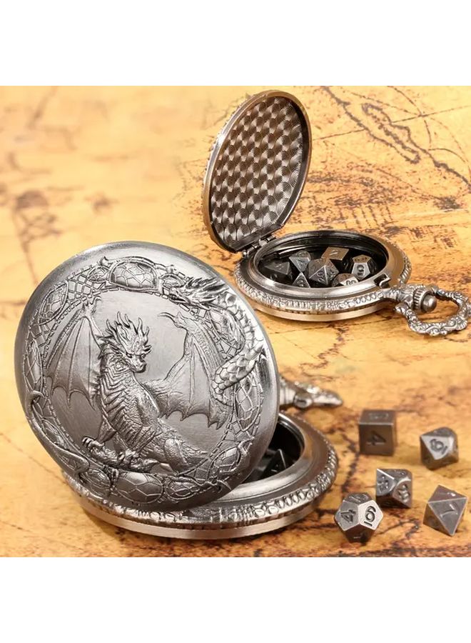 Dungeons And Dragons Dice Set 7pcs With Dragon Wings Box Dark Silvery - Image 3
