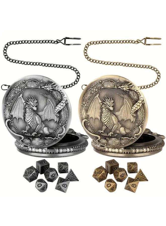 Dungeons And Dragons Dice Set 7pcs With Dragon Wings Box Dark Silvery - Image 5