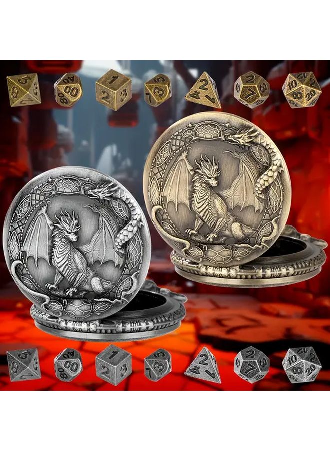 Dungeons And Dragons Dice Set 7pcs With Dragon Wings Box Dark Silvery - Image 1