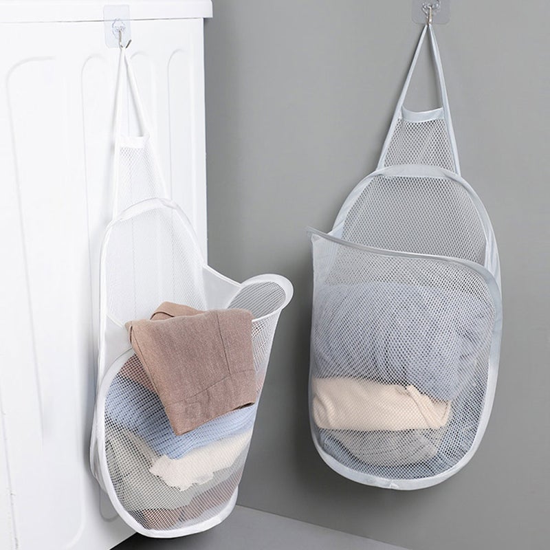 2Pcs Wall Mount Hamper Mesh Laundry Container Foldable Hamper Dirty Clothes Organizer - Image 4