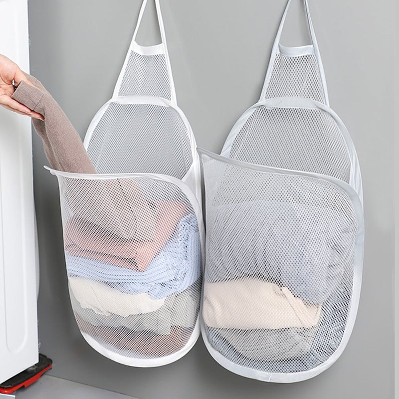 2Pcs Wall Mount Hamper Mesh Laundry Container Foldable Hamper Dirty Clothes Organizer - Image 5