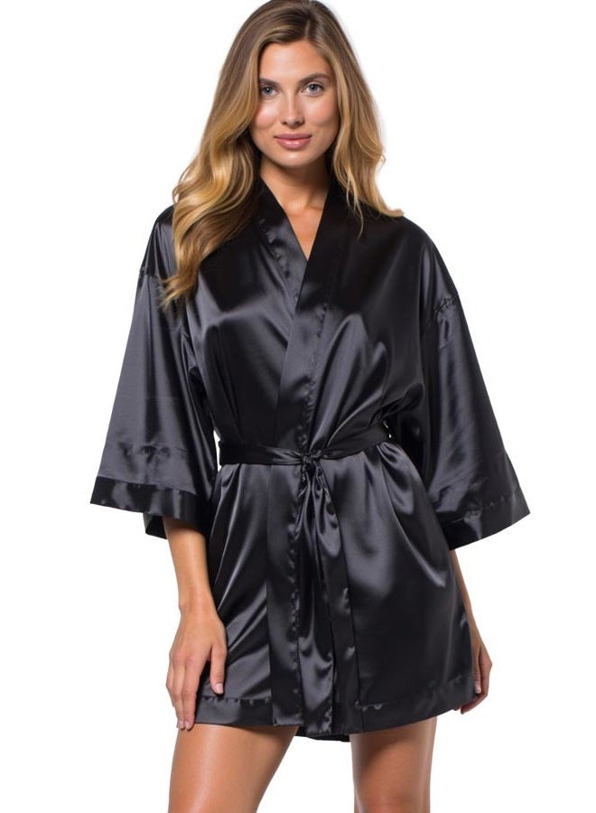 Turquaz Women's Bride Bridesmaids Robe - Satin Kimono Robes for Wedding & Bridal Party Silk Like Lightweight Robes for Women, Black, S - Image 1