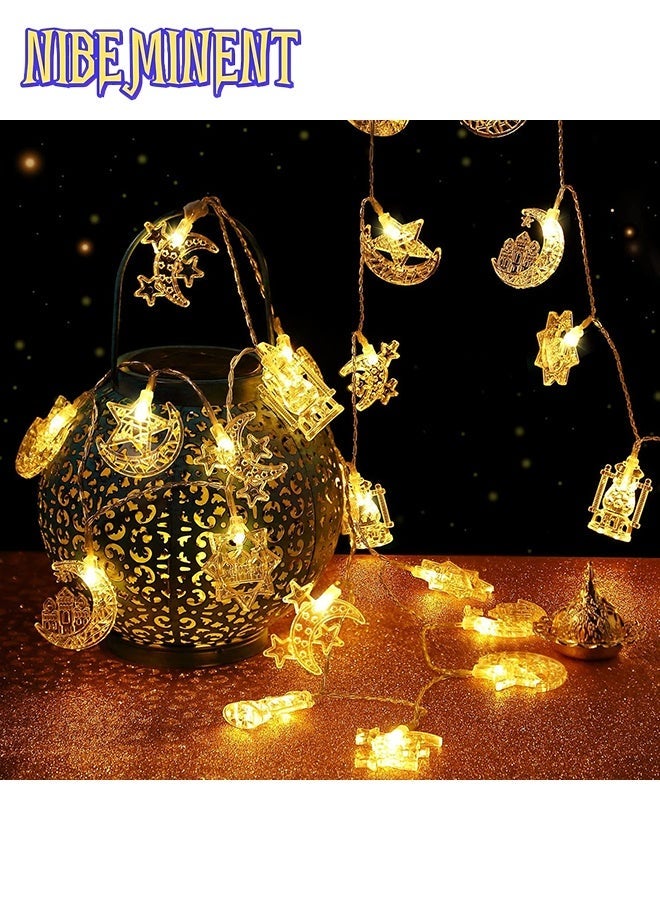 NIBEMINENT 2 Pack 10 ft Moon Star Ramadan String Lights 20 LEDs, Battery Operated Eid Mubarak Fairy Lights for Ramadan Decoration Eid Decorative Lights (Warm White) - Image 3