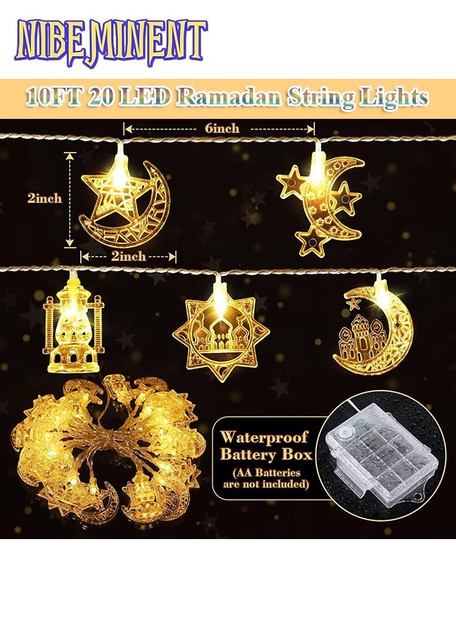 NIBEMINENT 2 Pack 10 ft Moon Star Ramadan String Lights 20 LEDs, Battery Operated Eid Mubarak Fairy Lights for Ramadan Decoration Eid Decorative Lights (Warm White) - Image 5