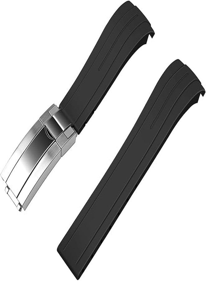 YISIWERA 18mm 20mm 22mm Rubber Watch Band Curved Ends, Soft Black Silicone Watch Bands Strap with Solid High Polised Brushed Double Lock Buckle for Men Women, Black, 22mm, Classic - Image 3