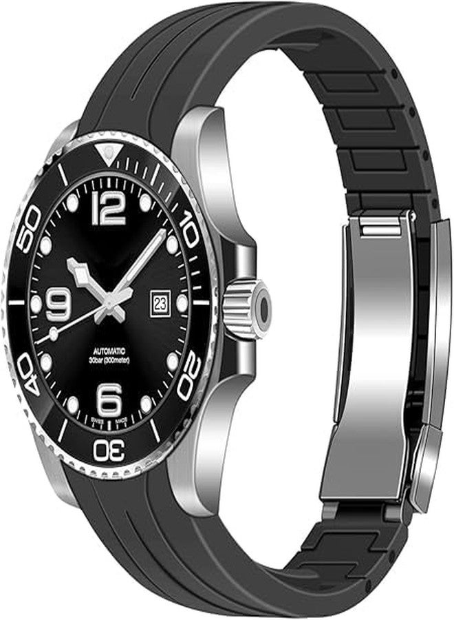 YISIWERA 18mm 20mm 22mm Rubber Watch Band Curved Ends, Soft Black Silicone Watch Bands Strap with Solid High Polised Brushed Double Lock Buckle for Men Women, Black, 22mm, Classic - Image 1