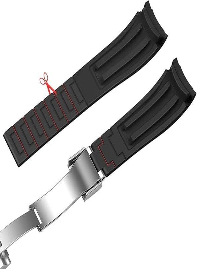 YISIWERA 18mm 20mm 22mm Rubber Watch Band Curved Ends, Soft Black Silicone Watch Bands Strap with Solid High Polised Brushed Double Lock Buckle for Men Women, Black, 22mm, Classic - Image 5