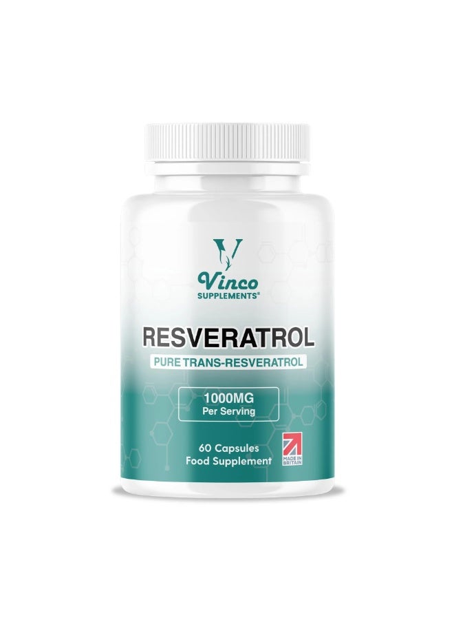 Vinco Supplements Resveratrol 1000mg – Supports Skin Health, Collagen & Anti-Aging – 60 Capsules - Image 1