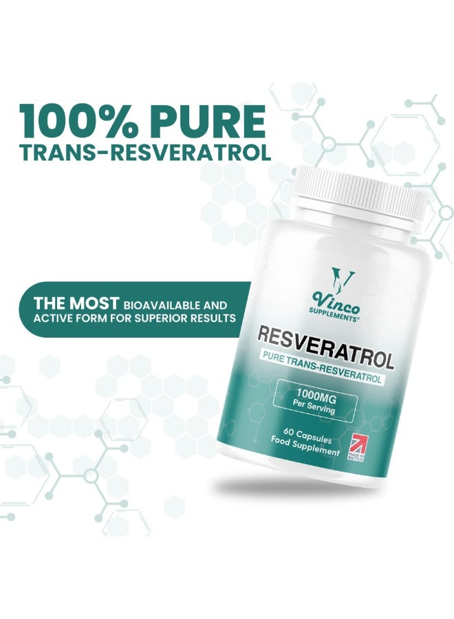 Vinco Supplements Resveratrol 1000mg – Supports Skin Health, Collagen & Anti-Aging – 60 Capsules - Image 3