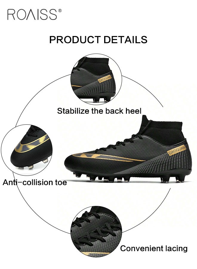 roaiss - Professional Spikes Soccer Cleats for Man Youth High Top Competition Training Shoes Mens Front Lace up Breathable Outdoor Sneakers Athletic Anti Slip Soft Sole Sports Shoes for All Seasons Colorblock Sneakers - Image 1