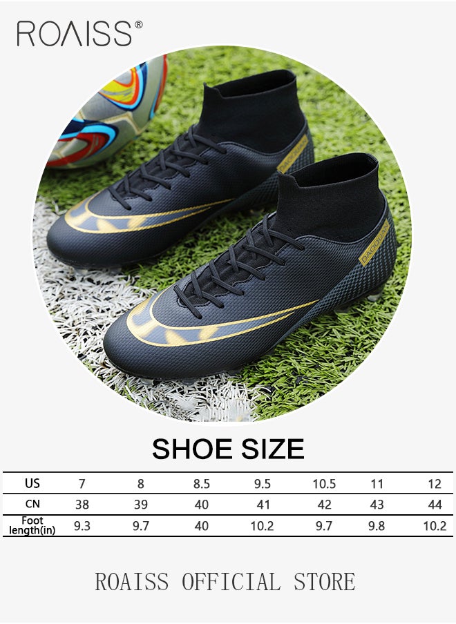 roaiss - Professional Spikes Soccer Cleats for Man Youth High Top Competition Training Shoes Mens Front Lace up Breathable Outdoor Sneakers Athletic Anti Slip Soft Sole Sports Shoes for All Seasons Colorblock Sneakers - Image 1