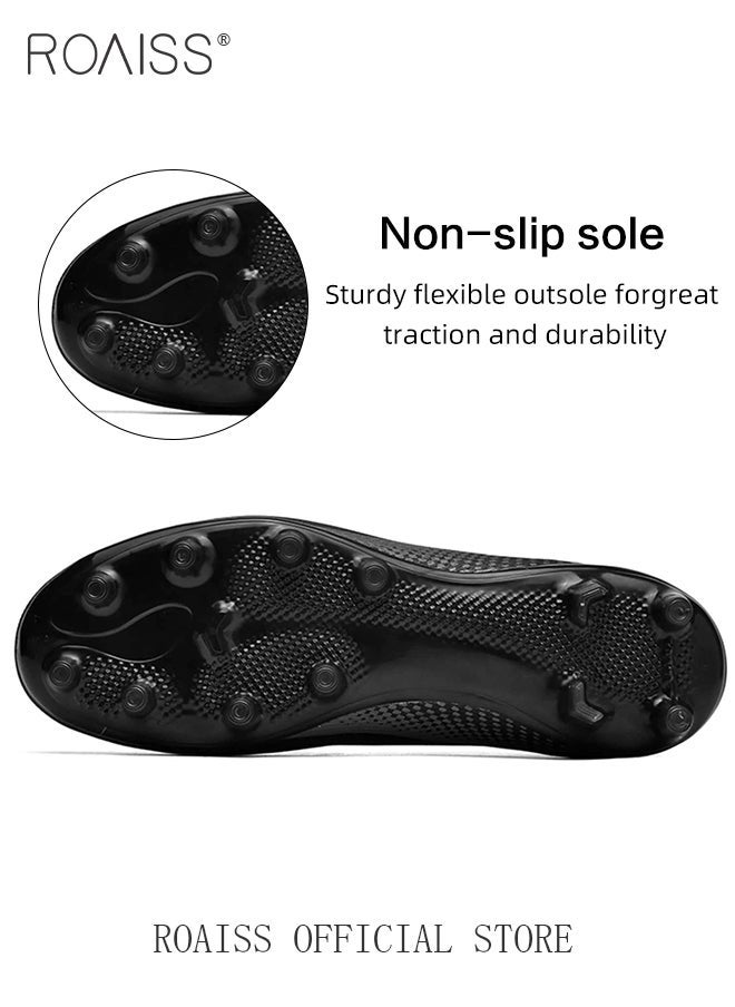 roaiss - Professional Spikes Soccer Cleats for Man Youth High Top Competition Training Shoes Mens Front Lace up Breathable Outdoor Sneakers Athletic Anti Slip Soft Sole Sports Shoes for All Seasons Colorblock Sneakers - Image 1