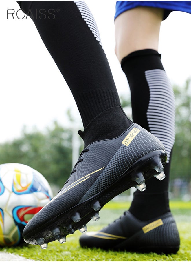 roaiss - Professional Spikes Soccer Cleats for Man Youth High Top Competition Training Shoes Mens Front Lace up Breathable Outdoor Sneakers Athletic Anti Slip Soft Sole Sports Shoes for All Seasons Colorblock Sneakers - Image 1
