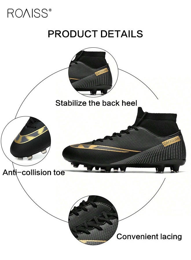 roaiss Men Track and Field Shoes, High Top Soccer Cleats, Lightweight Spikes Sneakers, Lace-up Track Race Jumping Sneakers, Professional Running Nail Spikes Shoes Black - Image 2