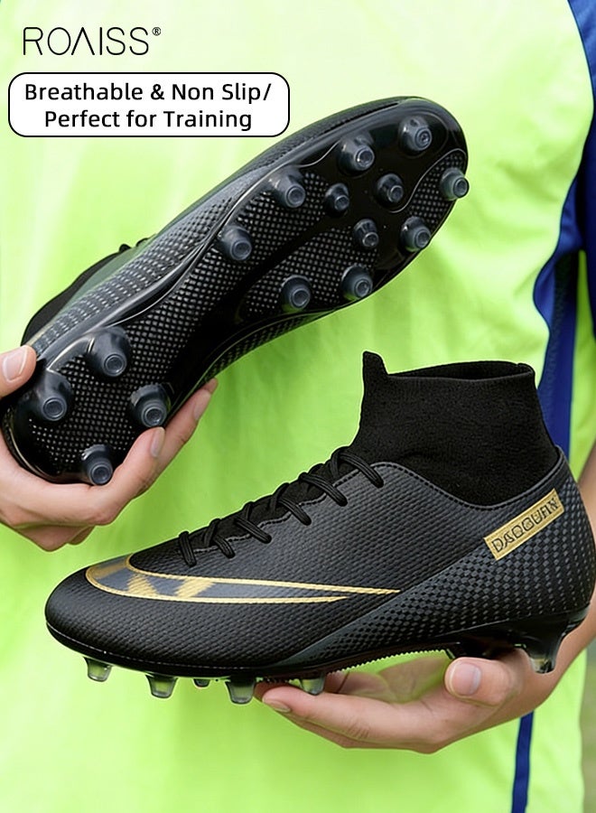 roaiss Men Track and Field Shoes, High Top Soccer Cleats, Lightweight Spikes Sneakers, Lace-up Track Race Jumping Sneakers, Professional Running Nail Spikes Shoes Black - Image 1