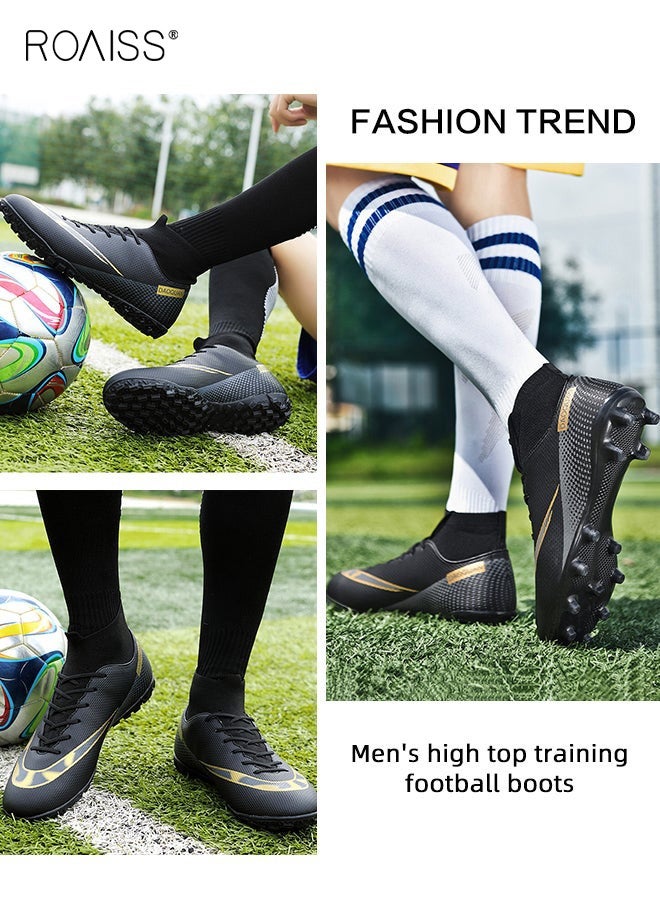roaiss Men Track and Field Shoes, High Top Soccer Cleats, Lightweight Spikes Sneakers, Lace-up Track Race Jumping Sneakers, Professional Running Nail Spikes Shoes Black - Image 5