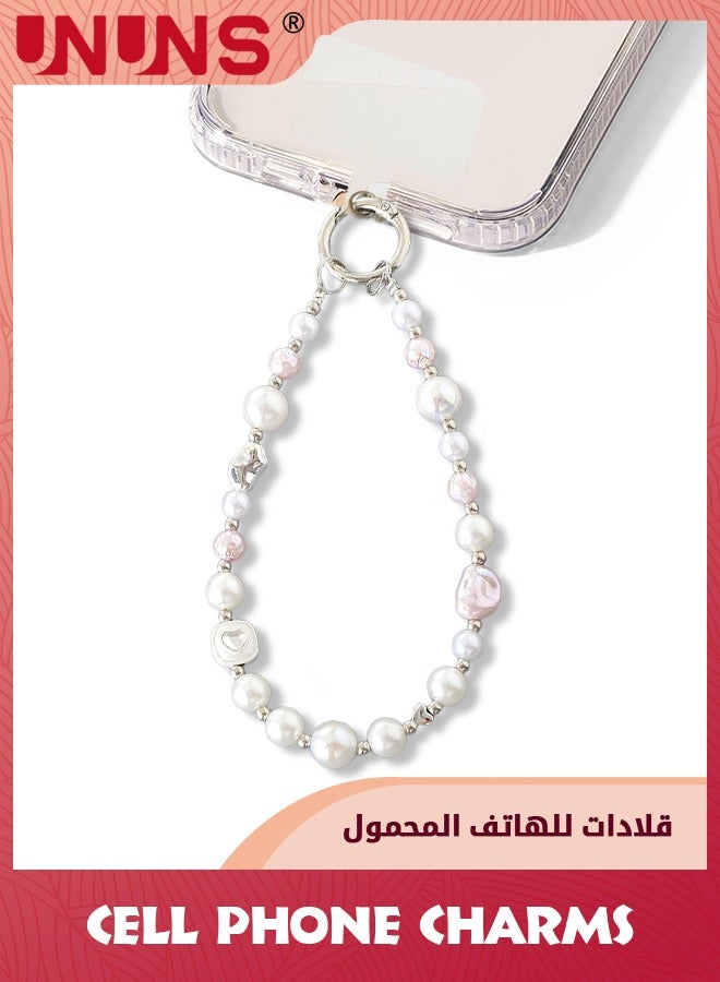 UNUNS Phone Charm Strap,Irregular Beaded Pearls Crystals Detachable Anti Theft Phone Strap,Hands-Free iPhone Wrist Strap For Women Girls,Phone Chain Wristlet For Apple Samsung Google,Phone Case Accessories