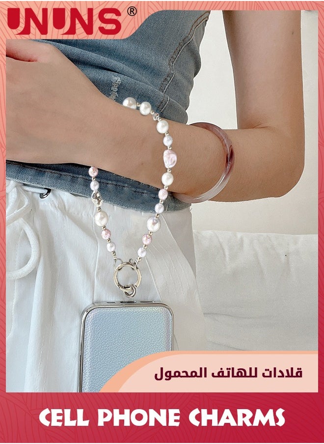 UNUNS Phone Charm Strap,Irregular Beaded Pearls Crystals Detachable Anti Theft Phone Strap,Hands-Free iPhone Wrist Strap For Women Girls,Phone Chain Wristlet For Apple Samsung Google,Phone Case Accessories  - Image 3