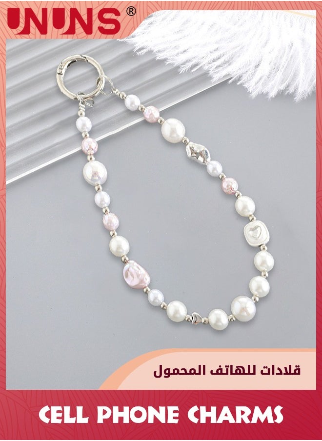 UNUNS Phone Charm Strap,Irregular Beaded Pearls Crystals Detachable Anti Theft Phone Strap,Hands-Free iPhone Wrist Strap For Women Girls,Phone Chain Wristlet For Apple Samsung Google,Phone Case Accessories  - Image 5