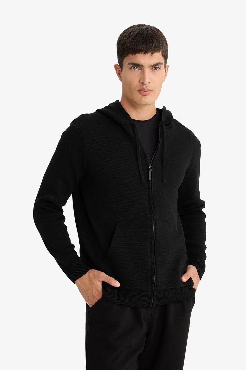 DeFacto Black Man Relax Fit Hooded Knitwear Cardigan Casual - Image 5