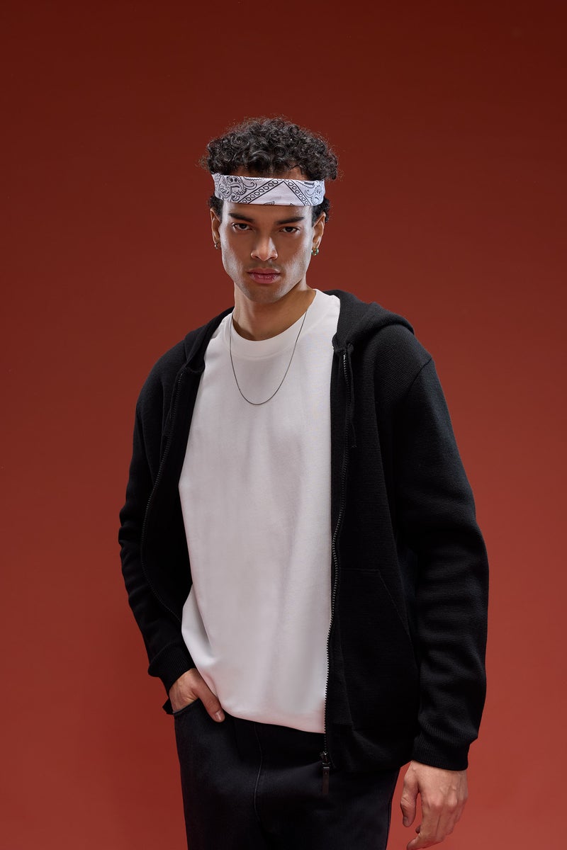 DeFacto Black Man Relax Fit Hooded Knitwear Cardigan Casual - Image 1