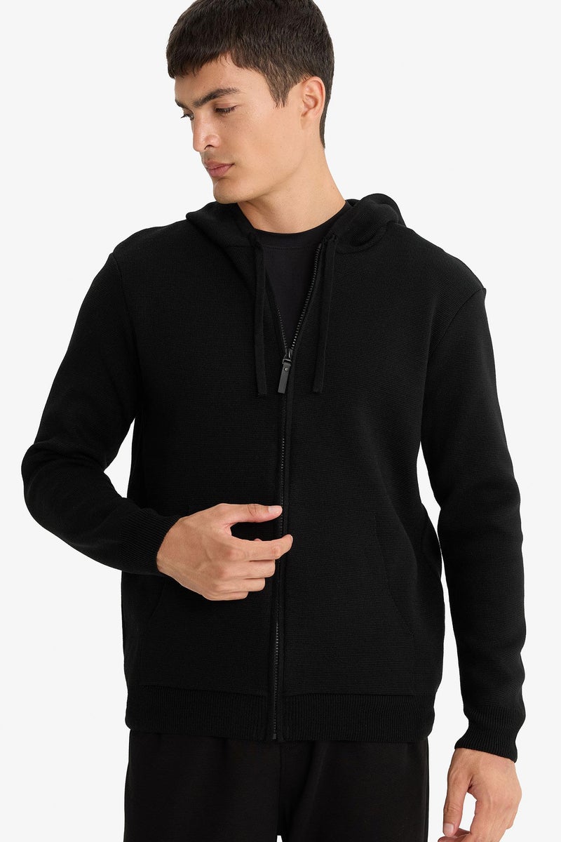 DeFacto Black Man Relax Fit with Pockets Zip-Up Hoodie Casual - Image 3
