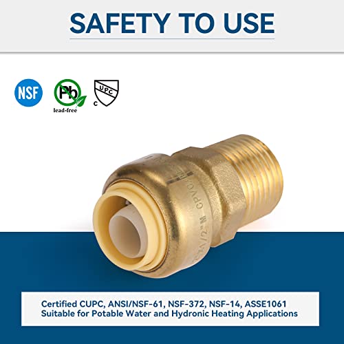 GUOFIS 10 Pack Male Adapter12 Inch Push Brass Male Adapter Fitting with Disconnect Clip PushtoConnect Plumbing Fittings for Copper PEX Pipe CPVCPF021 - Image 3